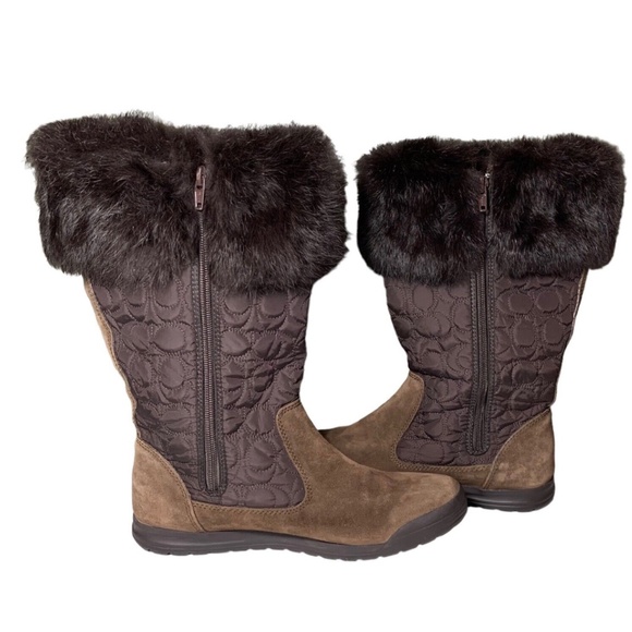 Coach Brown Talen Suede/Nylon/Rabbit Fur Winter Boots, Size 6 - Picture 2 of 13